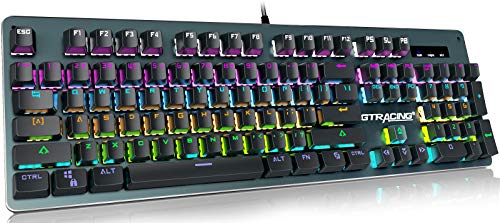 GTRACING Mechanical Keyboard, Wired Gaming Keyboard, Switch 104 Keys Rainbow Backlit Keyboard and 20 LED Lighting Effect for PC Computer Gamers (Gray)