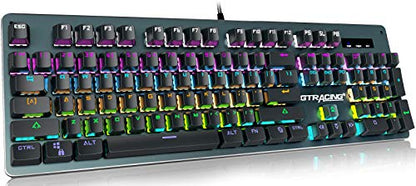 GTRACING Mechanical Keyboard, Wired Gaming Keyboard, Switch 104 Keys Rainbow Backlit Keyboard and 20 LED Lighting Effect for PC Computer Gamers (Gray)