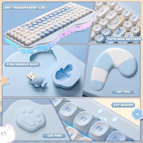 YUNZII C75 Wireless Mechanical Keyboard,75% Layout, Hot-Swappable NKRO,BT5.0/2.4G/USB-C Mode,Dye-Sub PBT MOA Keycaps,RGB Gasket Mount,Cute Cake Design for Mac/Win/Gaming (Blue, Milk V2 Switch) - color: Blue, size: Milk V2 Switch