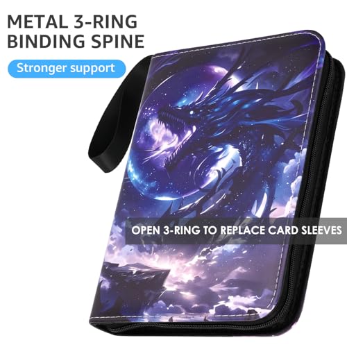 HBK Dragon Card Binder 900 Pockets, Compatible with MTG, TCG, Game Cards | 50 Removable Sleeves, PU Leather Cover, 3-Ring Trading Card Album with Zipper - color: Dragon, size: 900 Pockets