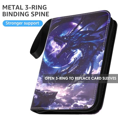 HBK Dragon Card Binder 900 Pockets, Compatible with MTG, TCG, Game Cards | 50 Removable Sleeves, PU Leather Cover, 3-Ring Trading Card Album with Zipper - color: Dragon, size: 900 Pockets