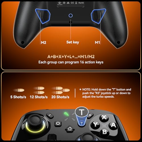 FASTSNAIL Wireless Controller for Nintendo Switch 2/1/OLED | Hall Effect Joystick P-Controller with 12 RGB/Programming/Motion Control/Gyro Axis/Turbo/Vibration/Screenshot/Wake up