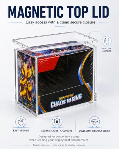 4-Pack Booster Box Acrylic Case for US-Size PKMN Booster Boxes | 5mm Ultra-Clear Acrylic with Magnetic Lids, Dust-Resistant and UV-Resistant Display, Inner Size: 5.4" L × 3.1" W × 4.9" H - size: (4-Pack)Booster Box Case