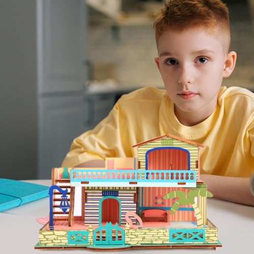 3D Wooden Puzzle,57Pcs House Model for Teens & Kids 8+,Simple Packaging | Compact 3D Architectural Model,for Parent-child Play,Classroom Rewards.Moderate Difficulty,Fun Building Activity for Ages 8+