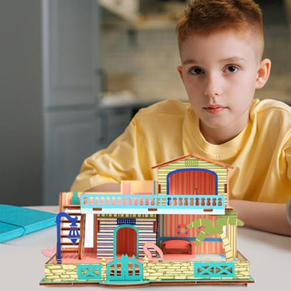 3D Wooden Puzzle,57Pcs House Model for Teens & Kids 8+,Simple Packaging | Compact 3D Architectural Model,for Parent-child Play,Classroom Rewards.Moderate Difficulty,Fun Building Activity for Ages 8+