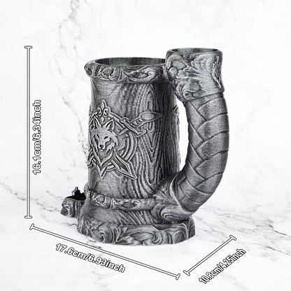 Dungeons and Dragons Dice Tower, Dice Rolling Tower for RPG & Board Games | Hand-Painted Gothic Pen Stand, Dice Organizer & Beverage Holder–Gift for TTRPG Enthusiasts-FF287B Silver - color: Silver, style: FF287-Wolf Crest Cup