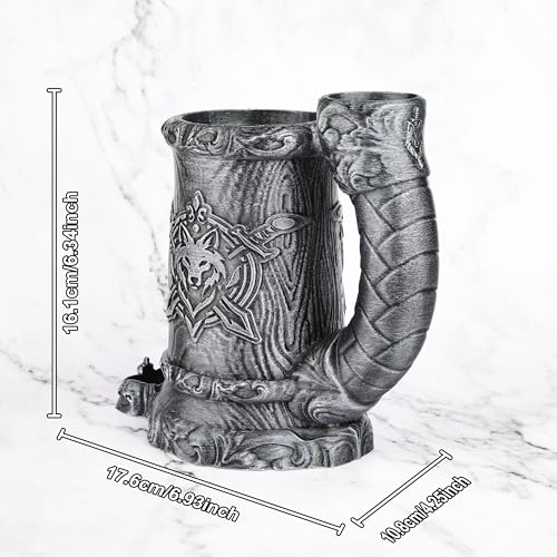 Dungeons and Dragons Dice Tower, Dice Rolling Tower for RPG & Board Games | Hand-Painted Gothic Pen Stand, Dice Organizer & Beverage Holder–Gift for TTRPG Enthusiasts-FF287B Silver - color: Silver, style: FF287-Wolf Crest Cup