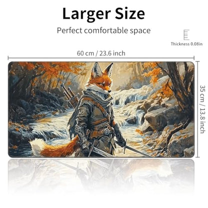MTG Playmat 24 x 14in Includes Storage Bag,TCG Playmat with Soft Surface Premium Non-Slip Rubber Backing Stitched Edges Durable Gaming Mat,Fox Knight - color: Fox Knight, size: 24"×14"Regular