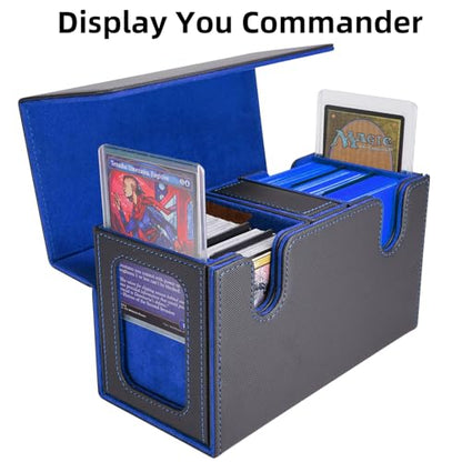 AFIING MTG Commander Card Storage Box - Fits 200 Double Sleeved Cards,3-in-1Card Deck Case,Strong Magnet Card Organizer For Magic Commander TCG CCG,4Dividers &2 Toploaders, Black/Blue - color: Black Blue