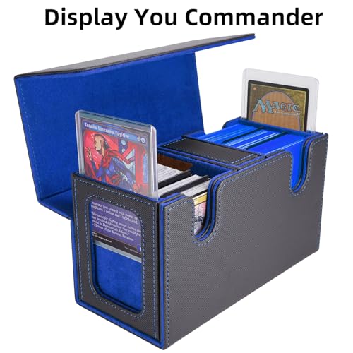 AFIING MTG Commander Card Storage Box - Fits 200 Double Sleeved Cards,3-in-1Card Deck Case,Strong Magnet Card Organizer For Magic Commander TCG CCG,4Dividers &2 Toploaders, Black/Blue - color: Black Blue