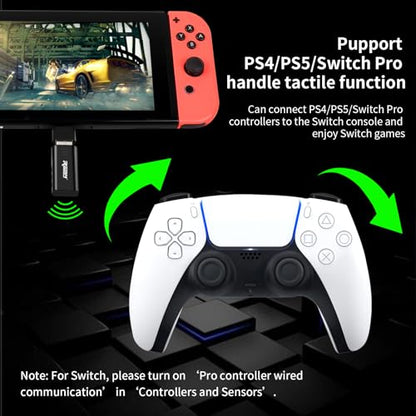 Ralan Bluetooth Controller Wireless Adapter for PS4/PS5/PS5 Edge, Compatible with Switch/Switch Lite/Windows PC/Android TV Box/Steam (Include Type-c OTG Connector)