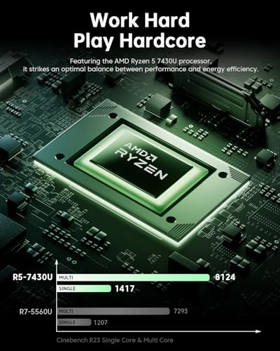 2026 Gaming Laptop, 15.6 inch IPS Display | AMD Ryzen 7430U Processor (Up to 4.3GHZ), AMD Radeon Graphics, 16GB DDR4 RAM 512GB SSD, WiFi 6, Type-C, Micro SD, Webcam