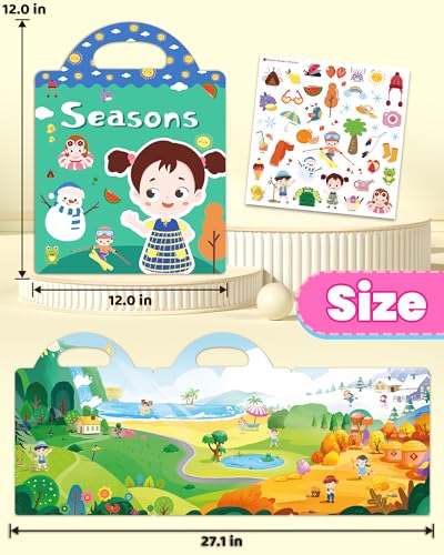 Walenced Reusable Sticker Book for Toddlers, Travel Stickers for Kids, Toddler Craft Activities Toys, Birthday Gifts for Boys & Girls - style: Season