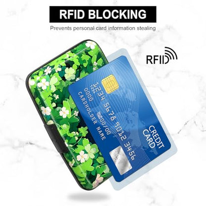 Card Holder Credit Cards Holder for Women RFID wallet women Business Card Holder Wallet Mini Aluminum Card Wallet RFID Blocking Slim Metal Hard Card for Women, Flower Cat - color: Flower Cat