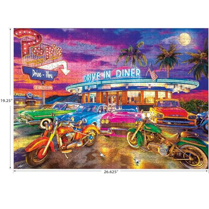 RoseArt - Back to The Past - Drive in Diner - 1000 Piece Jigsaw Puzzle for Adults - style: Drive In Diner