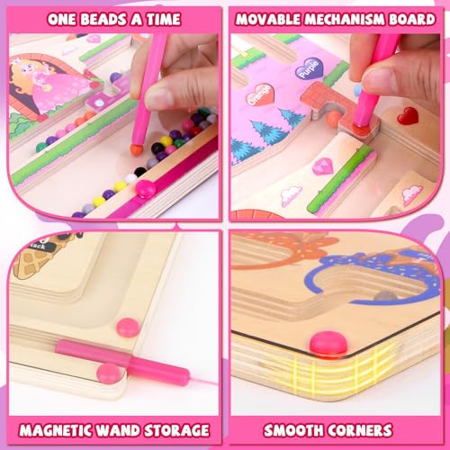 wakeInsa 2 in 1 Magnetic Color and Number Maze,Montessori Toy for Toddler Girls,Wooden Magnet Balls Puzzles,Toddler Busy Board Game,Preschool Learning Activities (Princess & Ice Cream) - style: 2 in 1-Princess & Ice Cream