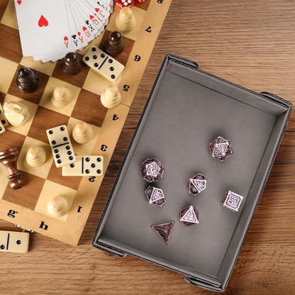 SIQUK Magnetic Folding Dice Tray Rectangle Dice Rolling Tray PU Leather Trays Foldable Holder Rolling Mat Storage Box for D&D RPG Games, Gray - color: Gray
