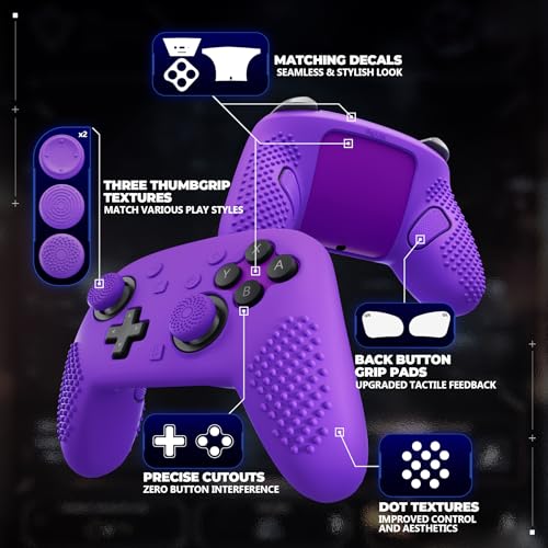 PlayVital Silicone Cover Skin for Nintendo Switch 2 Pro Controller – 3D Studded Edition Anti-Slip Grip Protector Case for Switch 2 Pro with Back Button Cap, Thumb Grips & Sticker - Purple - color: Purple