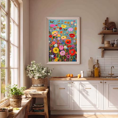 Bgraamiens 1000 Piece Jigsaw Puzzles for Adults – Maximalism Poppies and Butterflies – Bold Floral Arrangement with Vibrant Insects – Challenging Nature-Themed Gift - color: Maximalism Poppies and Butterflies