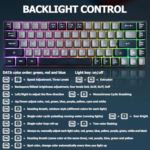 Guiheng Wired Portable 60% Mechanical Gaming Keyboard,RGB LED Backlit Compact 68 Keys Mini Wired Office Keyboard with Red Switch for Windows Laptop PC Mac -Grey and Black - color: grey and black