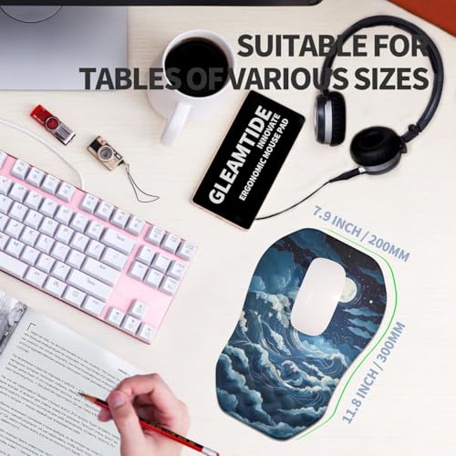 Ergonomic Raised Mouse Pad Wrist Support with Bilateral Slope Memory Foam Mousepad for Wrist Rest and Carpal Tunnel Pain Relief 11.8x7.9〃Indigo Fury Wave - color: Indigo Fury Wave