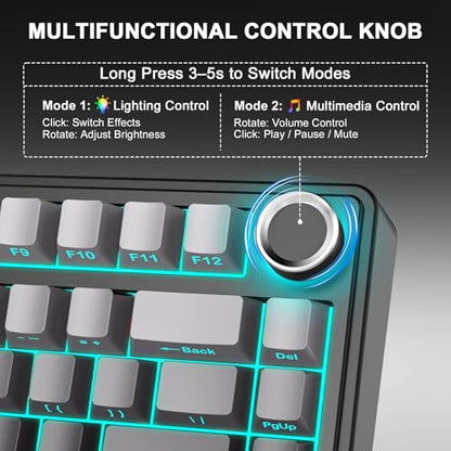 Aula F75 Wireless Mechanical Keyboard, 75% Gasket Mount Hot Swappable Gaming Keyboard with Knob, Creamy Sound Pre-lubed Linear Switches, Tri-Mode BT/2.4G/USB-C RGB PBT Keycaps for PC Mac - color: Gradient Black