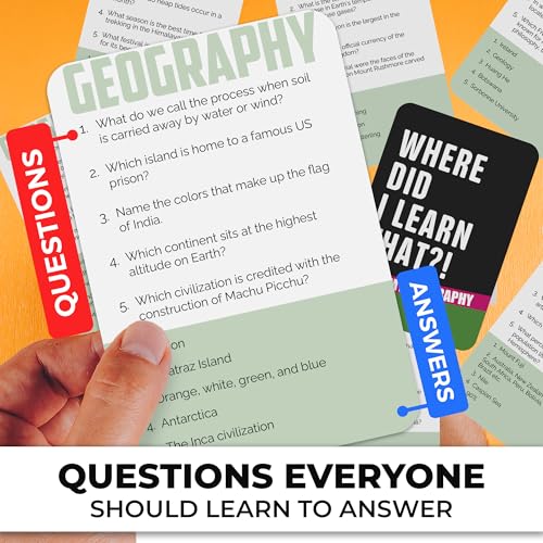 Trivia Card Games for Adults — Family Board Games for Teens and Adults | 500 Geography Questions Trivia Cards with Answers – Fun Party Game for Family Game Night - color: 5. Geography