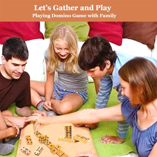 Dominos Set for Adults, Thick Domino, Double 6 Dominoes Set for Adults and Kids, 28 Marbleized Gold Tiles in Brown Leather Case, Travel Domino's Game Set - color: Gold