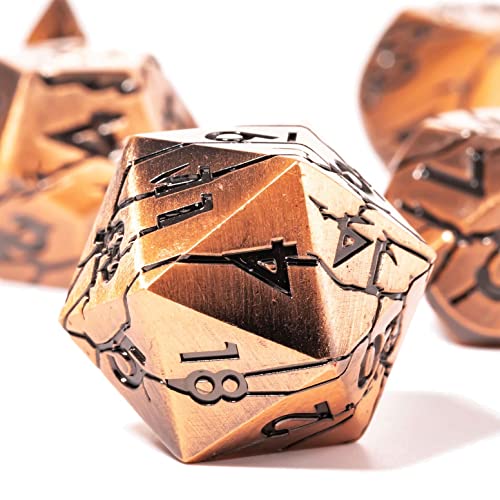 Metal Dice for DND - Ancient Cracked Pharaoh Ruins – Copper | Beautiful 7pc Polyhedral Dice Set, Smooth Rolling, Role Playing Games (RPG), Compatible with D&D, for Dungeons and Dragons - color: Antique Copper