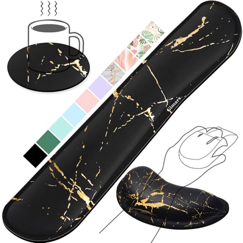Gimars Upgrade Enlarge Gel Memory Foam Set Keyboard Wrist Rest Pad, Mouse Wrist Cushion Support for Office, Computer, Laptop, Mac, Comfortable, Lightweight for Easy Typing Pain Relief,Marbling - color: Marble(black Golden), size: 3-piece set (keyboard res