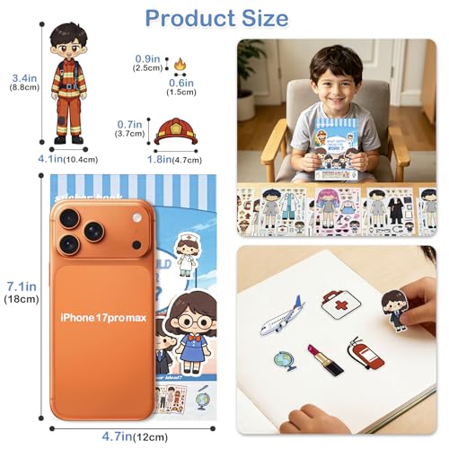 Career Stickers for Kids - 10 Sheets Make a Face Stickers Party Favors Activities Gifts for Toddler Grandkids Birthday School Classroom Supplies - style: Career