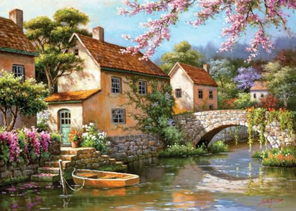 Jigsaw Puzzle 1000 Piece for Adults (Country Village Canal) - color: Country Village Canal