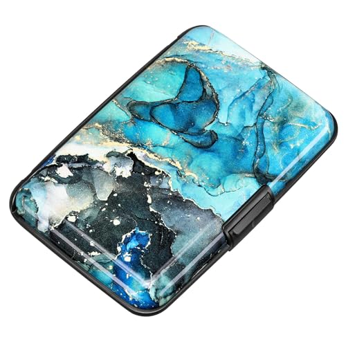 RFID Blocking Credit Card Protector Aluminum ID Case Hard Shell Business Card Holders Metal Wallet for Men or Women (Graygreen Marble) - color: Graygreen Marble