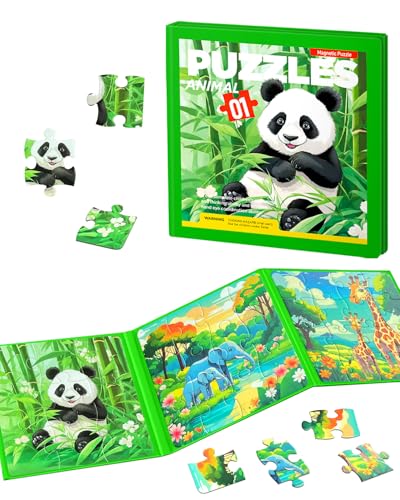 Magnetic Puzzles for Toddlers, Animal Forest Travel Puzzles Games for Kids Ages 3-5, Car Activities Toy for Boys Girls, Children Learning Magnet Gift for Road Trip (Forest) - style: Animal Forest(9+12+16)