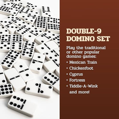 Alex Cramer Double 9 Dominoes Set for Adults with Spinners. Domino Set in Black Walnut Case. Holds 55-Piece Set of Dominoes (Dominos Set) - style: Personalized Spinner Dominoes