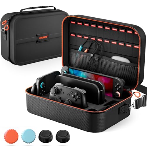COOWPS Switch 2 Case for Nintendo Switch 2, with 4Pcs Thumb Grips, 20 Game Card Slots, Portable Full Protection All In One Travel Storage Case for Switch 2 Console Pro Controller Accessories - color: Dark Black
