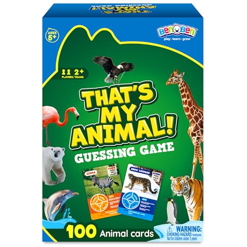 BenBen Guess the Animal in 10 Clues Card Games for Kids & Family, 100 Cards | Animal Trivia Game for Travel, Classroom, Camping, Party, Car, Airplane, Road Trip Activities for Boys Girls Ages 5+