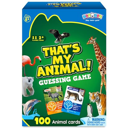 BenBen Guess the Animal in 10 Clues Card Games for Kids & Family, 100 Cards | Animal Trivia Game for Travel, Classroom, Camping, Party, Car, Airplane, Road Trip Activities for Boys Girls Ages 5+