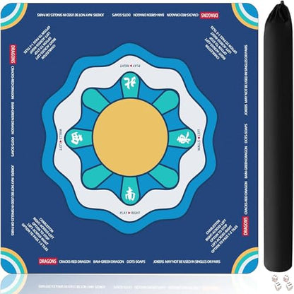 Mahjong Mat with Rule, 31.5x31.5Inch American Mahjongg Table Mat (Blue) | Anti-Wrinkle&Foldable Neoprene Mahjongg Travel Mat for Table with Learning Rule, Anti-Slip Noise Reduction Includes Carry Bag - color: Blue-