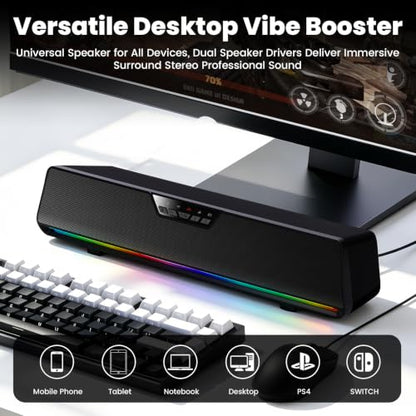 Computer Speakers for Desktop PC, Computer Sound Bar with Detachable Microphone,Gaming Speakers, Plug & Play, PC Speakers for Laptop, Tablet