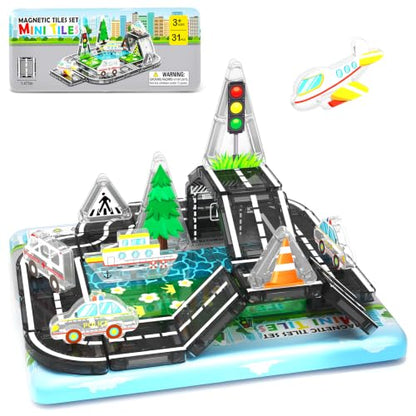 Road Mini Magnetic Tiles with Case Travel Toys for 3+ Year Old Boys Girls - color: Color-21