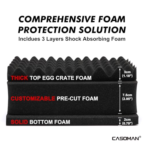 CASOMAN Water-proof and Dust-proof Protective Sturdy Plastic Storage Case with Cush-Proof Sponge and Customizable Foam, IP67 Water Proof Grade, 13.4" X 11.6" X 6" - size: 13.4" X 11.6" X 6"
