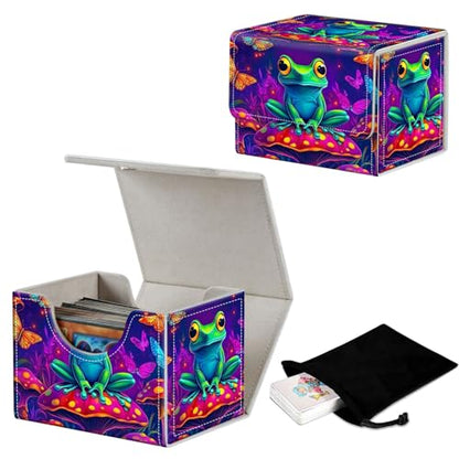 Stylish MTG Deck Box for 110+ Cards, Magnetic Commander Deck Case with Bonus Game Card Pouch, Durable Storage for TCG and Sleeved Magic Cards, Mushroom Frog - color: Mushroom Frog