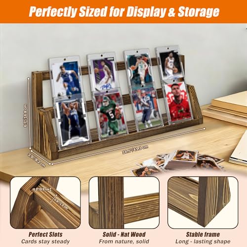 2-Tier Wooden Trading Card Display Stand - Brown Display Case for Graded Sports Cards, Baseball & Basketball Card Collection Showcase(WD4017) - color: Brown 2-Tier