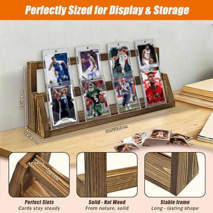 2-Tier Wooden Trading Card Display Stand - Brown Display Case for Graded Sports Cards, Baseball & Basketball Card Collection Showcase(WD4017) - color: Brown 2-Tier