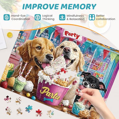 300 Pieces Puzzles for Adults | Dog Birthday Party Jigsaw Puzzles 300 Piece for Children Adults Seniors | Sturdy,Safe | Engaging & Educational Toys Great Gift for Boys Girls 20.5 x 15 in - style: IceCream
