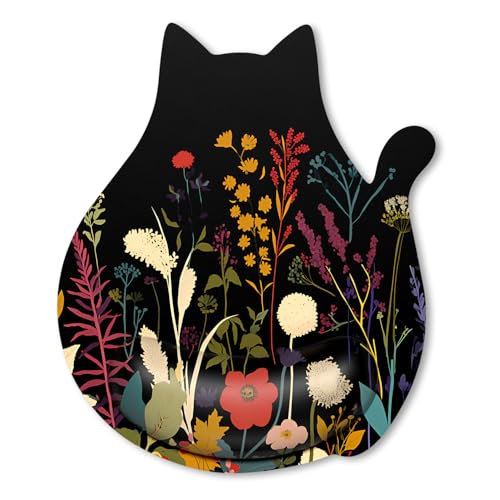 Ergonomic Mouse Pad with Wrist Rest, Cute Cat Memory Foam Padded Pain Relief Non-Slip Wrist Support Mouse Mat for Gaming Work Computer Laptop, Funny Office Supplies Desk Accessory, Plants - color: Z-Flowers and Plants, size: Standard