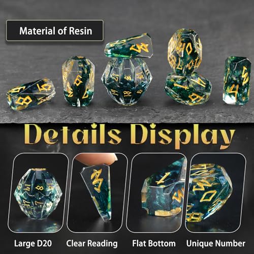 FONVGOGO Polyhedral Dice Set DND, Unique Resin DND Dice for Dungeons and Dragons with Box 7 Piece Role Playing RPG D and D Dice（Black and Gold） - color: S Black and Gold