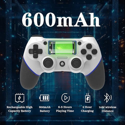 Wireless Controller for Ps4 Controller Compatible with PS4/Slim/Pro/Windows PC,with Touchpad/Vibration/Built-in Speaker&3.5mm Headphone Jack/Six-axis Motion Control/USB-C Charging Cable,White Blue - color: White Blue