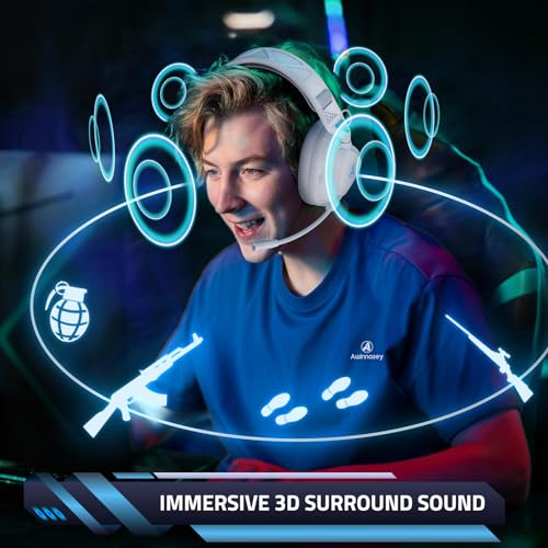 Wireless Gaming Headset with Mic for PS5 PS4 PC, 50-Hour Battery All-Day Play, Zero Interference, ≤20ms Sync for Fortnite & Call of Duty/FPS Gamers, Double Mode,White